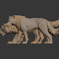 Three Light Colored Wolf Sculptures in Standing Pose with Reflections on Dark Background 3d model