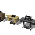 Vintage Sewing Machines On Wooden Tables With Storage Drawers And Different Designs