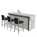 Elegant Bar Area Featuring Marble Counter Stools Wine Bottles And Glasses 3d model