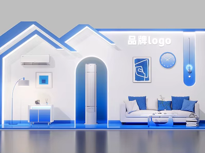 Modern Interior Design With Sofa Blue Pillows Air Conditioner And Decorative Elements 3d model