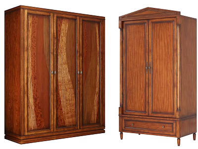Traditional Wooden Wardrobes With Three And Two Door Designs Wood Grain And Drawer 3d model