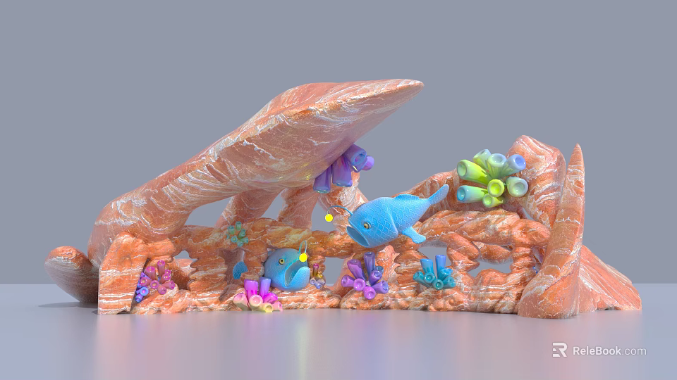 Vibrant Cartoon Underwater Scene With Colorful Corals Blue Fish And Rock Formations 3d model 