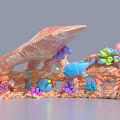 Vibrant Cartoon Underwater Scene With Colorful Corals Blue Fish And Rock Formations