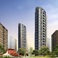 Modern High Rise Residential Complex With Central Greenery And Landscaped Layout