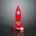 Detailed Red Rocket Model with Small Toy Figure on Reflective Display Base 3d model