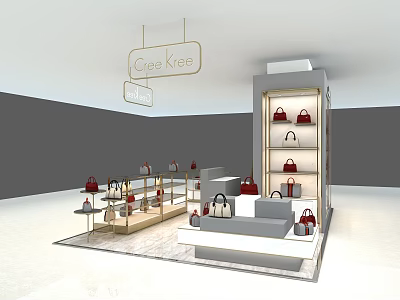 Cree Kree Store Interior With Red And Black Handbags On Display Shelves And Counter 3d model