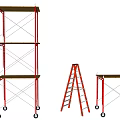 Red Portable Scaffolding And Ladder Construction Equipment With Wheels For Work 3d model