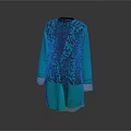Turquoise Long Coat with Black Inner Top Minimalist Design Lapel Collar and Pockets