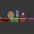 Casino Themed Decorative Items Including Roulette Wheel And Slot Machine Models
