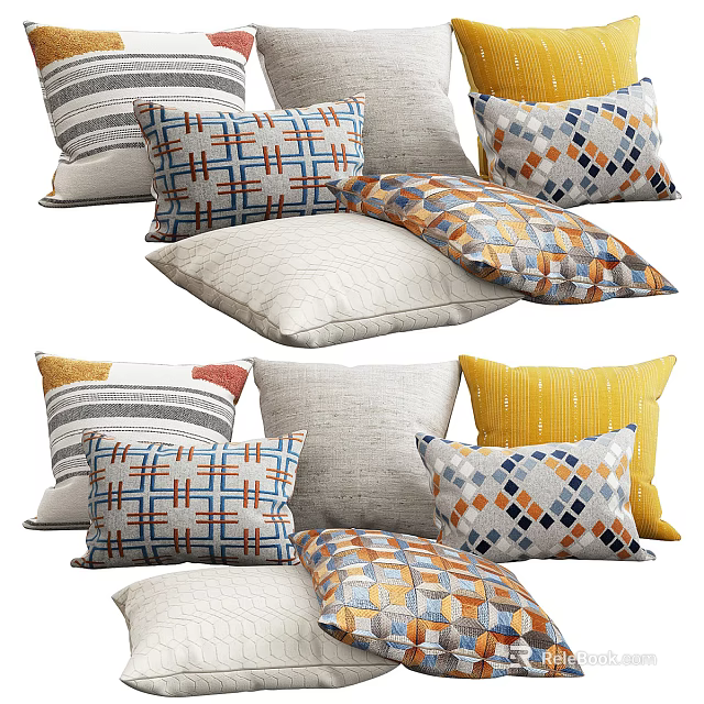 Colorful Decorative Throw Pillows With Geometric Patterns Striped Designs And Soft Textures 3d model