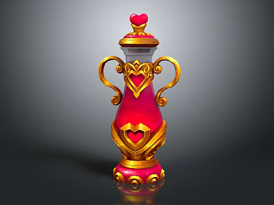 Medical Device Red Container With Gold Decorations Heart Shaped Handles And Accents 3d model