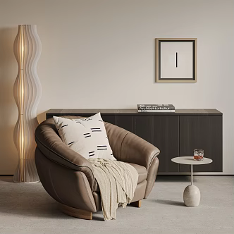 BAXTER Modern Single Sofa Single Sofa Casual Chair Leather Sofa Hula Skirt Light Side Tables 3d model