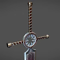 Medieval Decorative Sword With Cross Guard And Metallic Blade Intricate Patterns 3d model