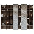 Modern Wooden Bookcase With Open Shelves Decorative Vases Sculptures And Books