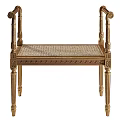 Classical Golden Stool With Carved Decorations Rattan Weave Seat And Elegant Legs