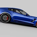 Blue Sleek Sports Car With White Stripes Red Accents And Black Alloy Wheels