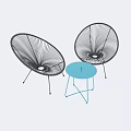 Modern Outdoor Furniture Set With Black Rattan Chairs And Blue Round Table