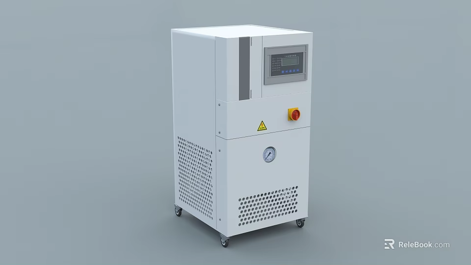 White Industrial Equipment with Digital Display Control Panel Mobile Wheels Ventilation Grilles and Pressure Gauge 3d model 
