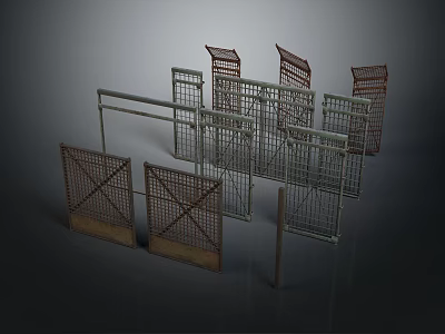 Metal Frame Fence And Gate Structures With Lattice And Wooden Panels Design 3d model