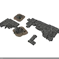 Scenery Building Components Featuring Gray Stone Slabs Broken Structures And Circular Bases 3d model
