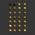 Decorative Ornament Set with Yellow and Black Spheres Various Patterns Glossy Finish on Black Background