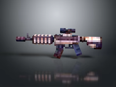 Pixel Style Assault Rifle With Striped Barrel And Scope 3D Render Design 3d model