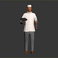 Professional Chef In White Uniform Holding Tray With Food And Green Bottle