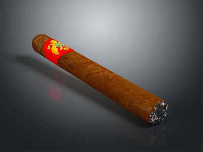 Brown Cigar With Red Label And Yellow Design Featuring Ash At Burned End 3d model Brown Cigar With Red Label And Yellow Design Featuring Ash At Burned End 3d model