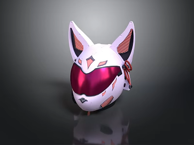 Futuristic Cat Ear Shaped Combat Helmet With Purple Visor And Red Accents 3d model