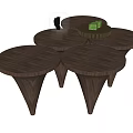 Modern Round Wooden Coffee Table Set With Conical Bases And Decor Items 3d model