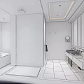 Elegant Modern Hotel Bathroom Interior With Marble Bathtub Shower Double Vanity Mirrors And Lighting