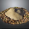 Wood Stone Material Pile With Surrounding Shavings And Small Green Plants