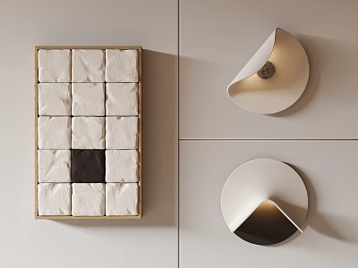 Modern Minimalist Wall Decor With Grid Panel And Circular Accents 3d model