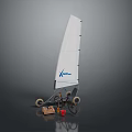Viking Model Sailboat Featuring White Sail Wheels Brown Blocks And Red Container