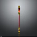 Ornate Red and Gold Staff Weapon with Decorative Top and Intricate Design