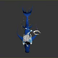 3D Female Figure With White Hair Riding Blue Whale Like Octopus Creature Tentacles Water Droplets