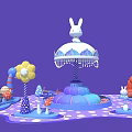 Colorful Rabbit Themed Photo Spot With Purple Background Umbrella Structure Mushrooms And Balloons