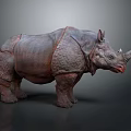 Realistic Large Rhino Model With Thick Textured Skin And Single Horn Standing On Gray Background