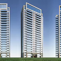 Modern High Rise Apartment Buildings With Glass Curtain Wall And Lawn Exterior Design