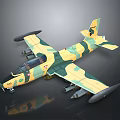 Green Yellow Camouflage Aerospace Military Aircraft With Wing Mounts And Gray Background