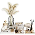 Minimalist Decorative Ornament Collection With Pampas Grass Vase Candles Diffuser And Ceramic Pieces