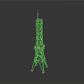 Detailed Red Metal Tower Model Featuring Grid Structure Base And Top Antenna