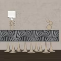 Modern Console Table With Black White Leaf Pattern Metal Cone Legs And Glass Decor Balls 3d model