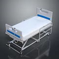 Medical Bed With White Frame Blue Stripes And Movable Wheels For Hospital Use