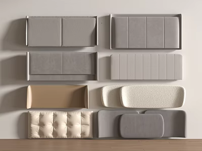 Upholstered Panels Collection with Various Shapes Textures and Neutral Colors 3d model