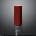 Red Cylindrical Ammunition Cartridge For Firearm With Shiny Metal Base