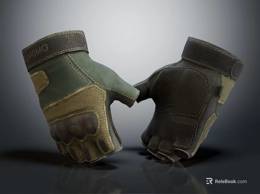 Tactical Green And Brown Gloves With Fabric Synthetic Material And Protective Palm Padding 3d model 