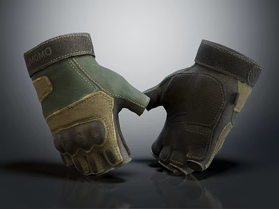 Tactical Green And Brown Gloves With Fabric Synthetic Material And Protective Palm Padding 3d model