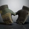 Tactical Green And Brown Gloves With Fabric Synthetic Material And Protective Palm Padding