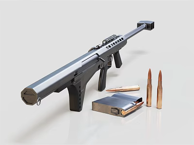Black Modern Tactical Submachine Gun With Metallic Finish Magazine And Ammunition Bullets 3d model